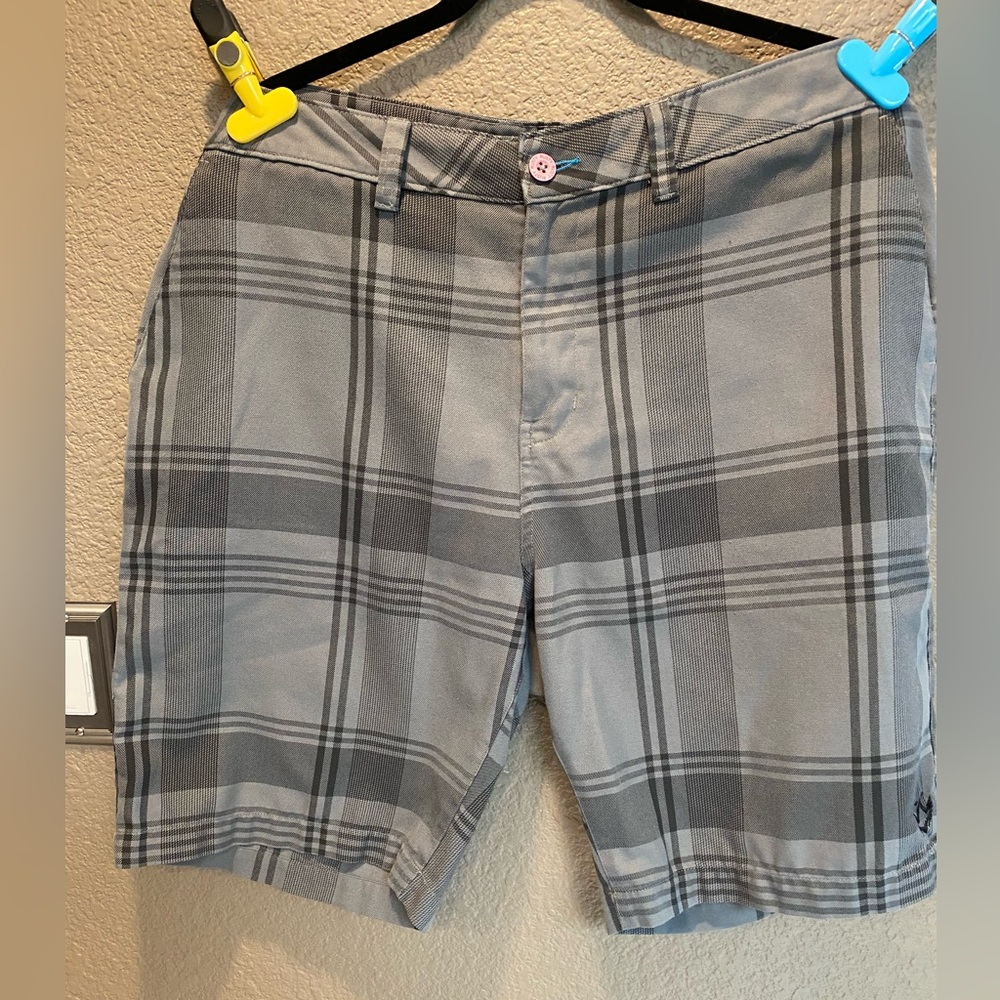 Rusty men’s gray and black plaid shorts